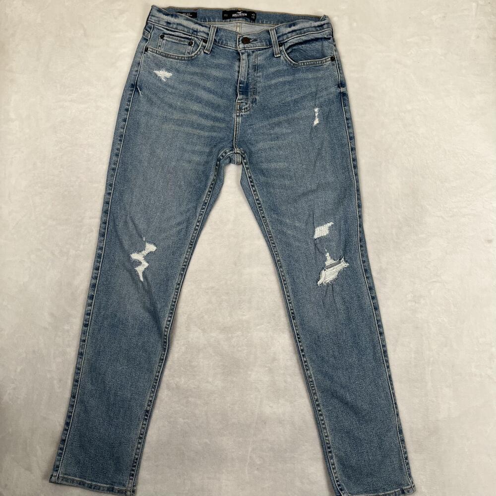 Hollister Dad Jeans Mens 31x32 Blue Relaxed Straight Epic Flex Denim Distressed